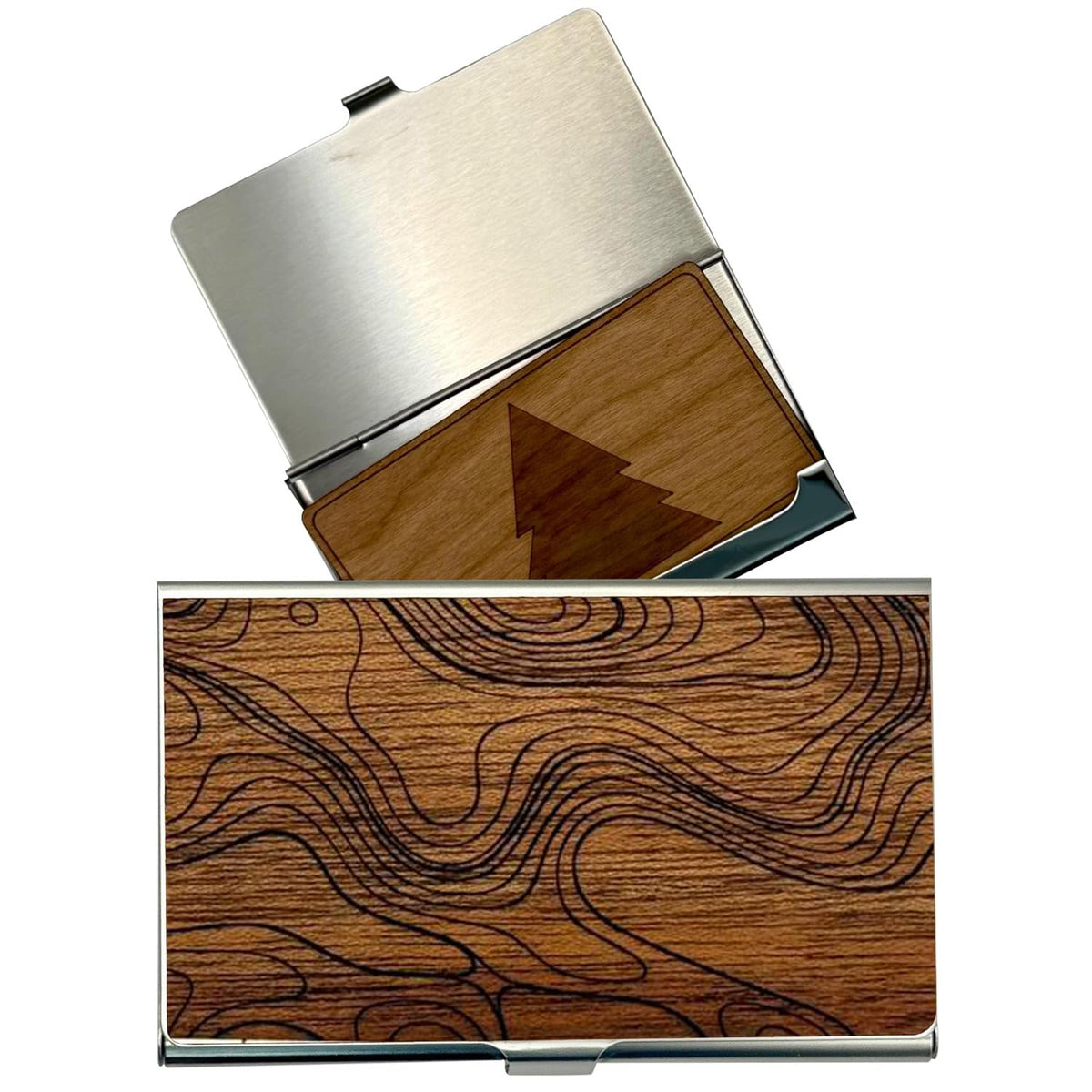 WUDN Handcrafted Business Card Holder Wallet For Men and Women | Holds Up to 20-25 B-Cards or 8-10 Credit Cards | Wooden & Stainless Business Card Case with Buckle Closure, Made in Idaho, USA.