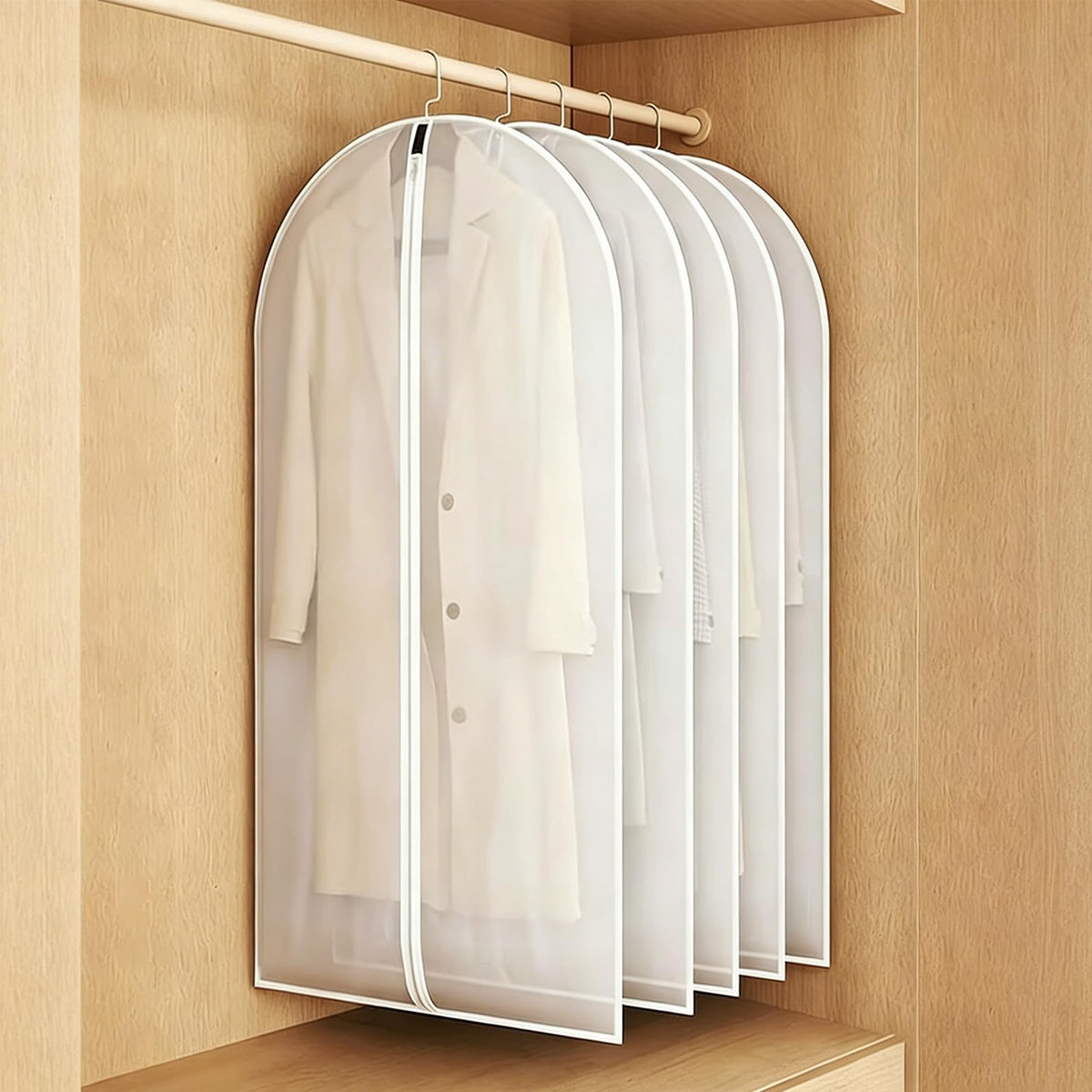 24x55 Inch Garment Bags for Hanging Clothes, Translucent, 5 Pcs Waterproof Suit Covers for Closet Storage, Full Zipper White Dust Proof Garment Bags for Suits, Coats, Dresses and Dance Clothes