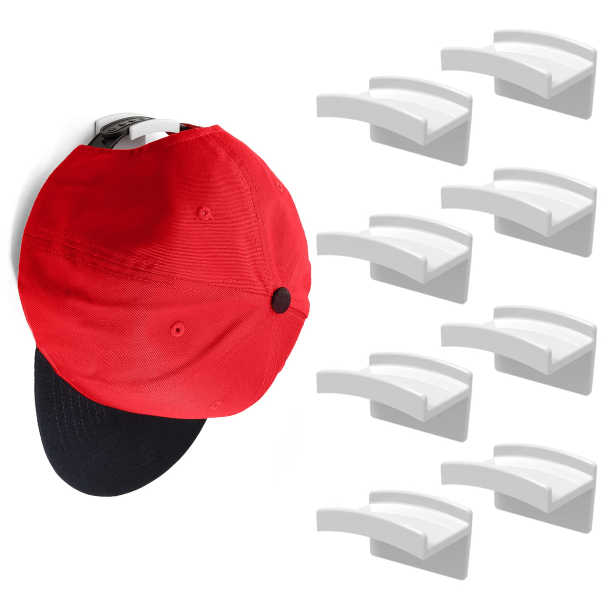 Modern JP Adhesive Hat Hooks for Wall (16-Pack) - Minimalist Hat Rack Design, No Drilling, Strong Hold Hat Hangers - USA Patented, White