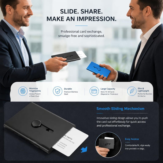 Tatuo 2 Pcs Black/blue Business Card Holder Thumb Drive Stainless Steel