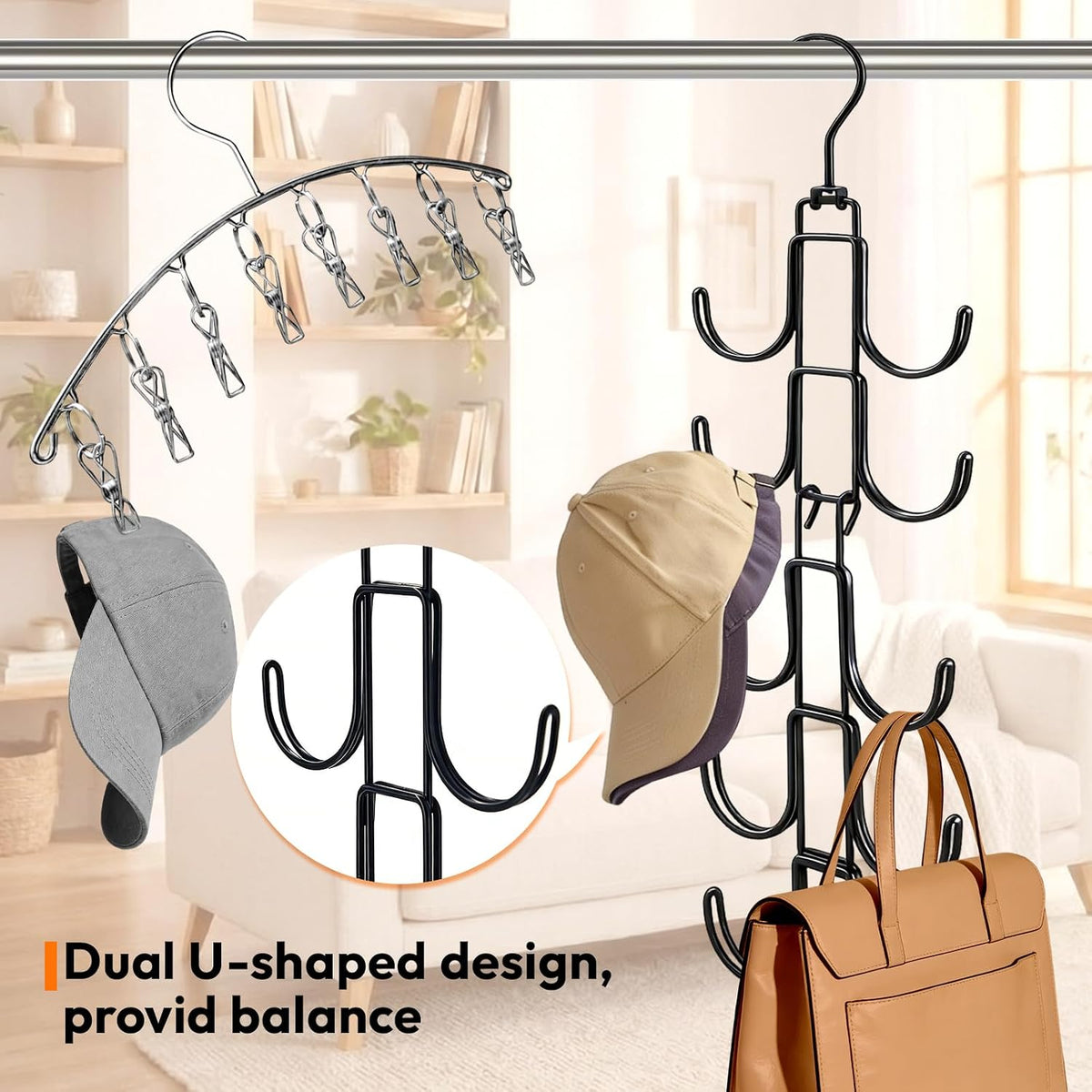 Hat Organizer for Closet, Baseball Caps Rack with 10 Hooks