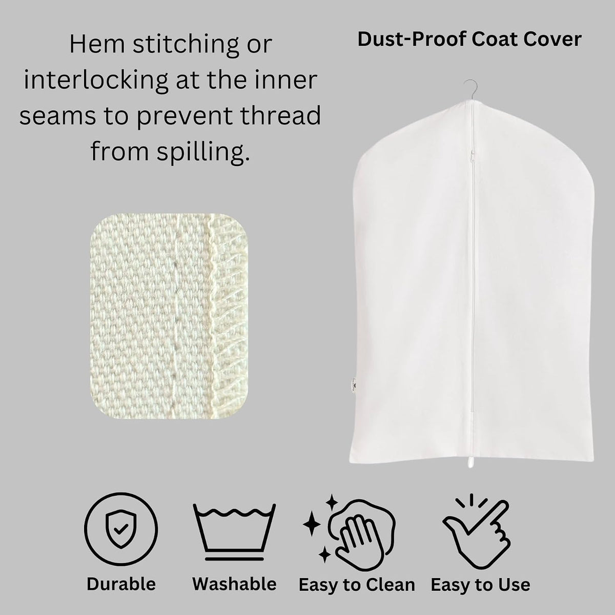 Premium 100% Cotton Garment Bags – 40" Off-White Canvas Suit Cover with YKK Zipper – Moth Protector, Breathable, Machine Washable, Cover for Coats, Dresses, Jackets & Travel