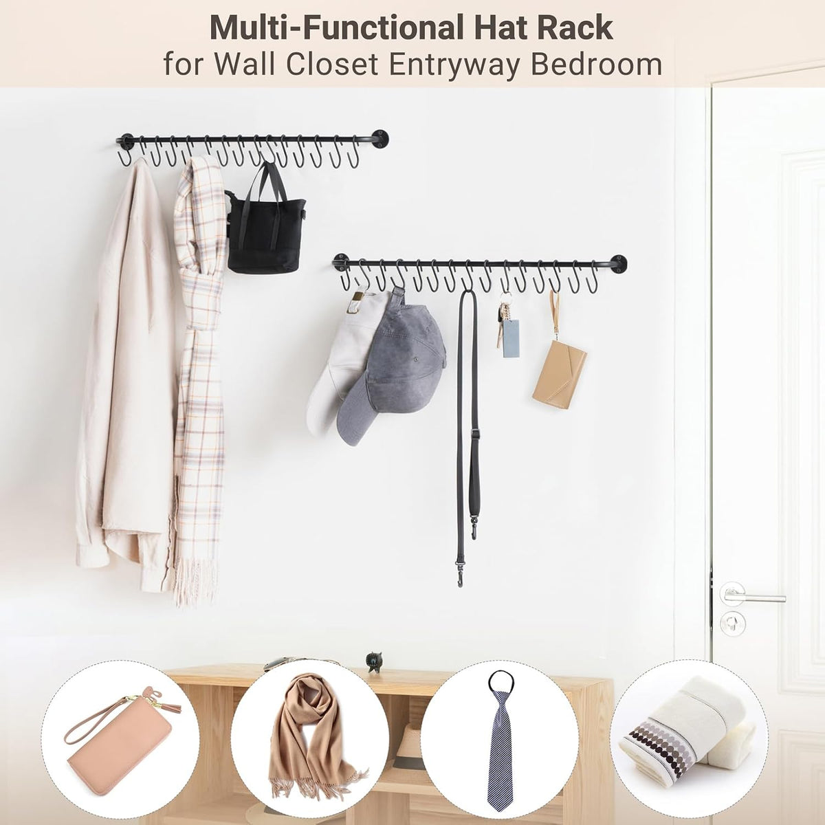 Mkono Hat Organizer Hat Rack for Wall Storage Holder with 30 Hooks Set of 2