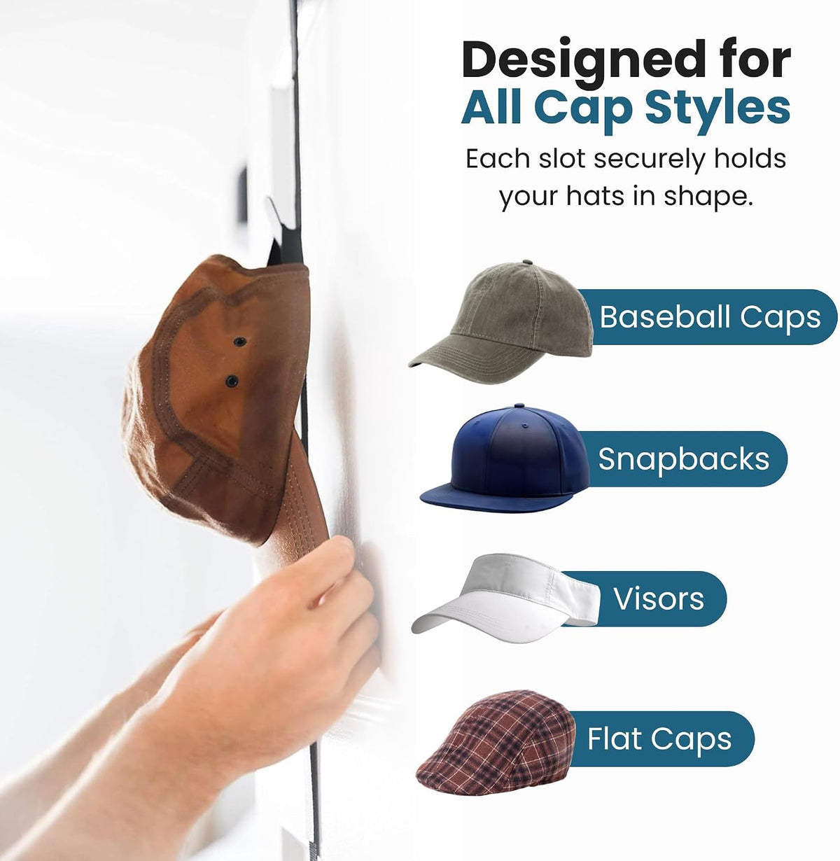 Jokari Over the Door Cap Rack Organizer 2 Pack Holds Up to 16 Baseball Hats