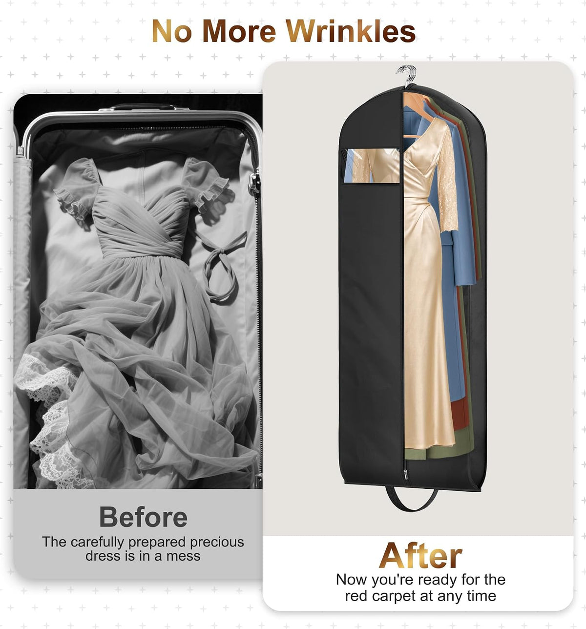 MISSLO 65" Long Garment Bags for Travel for Women 4" Gusseted Dress Bags for Gowns Waterproof Dress Protector Bag for Closet Storage Clothing Covers for Hanging Clothes Wedding Dresses Storage