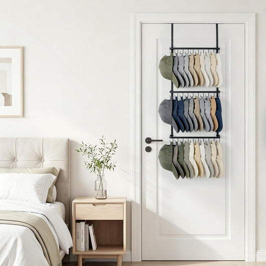Mkono Over Door Hat Organizer for Baseball Caps, Hat Rack with 30 Hooks