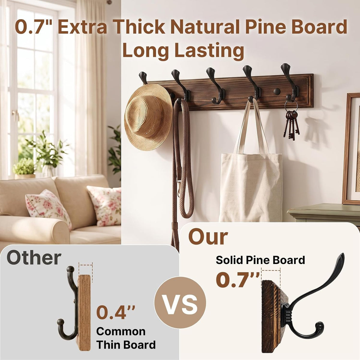 2 Pack Coat Hooks for Wall 16.9 in Wall Mounted Coat Rack with 5 Dual Hooks