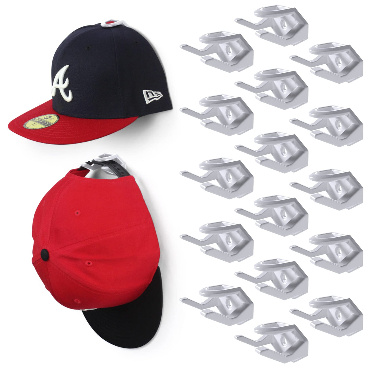 Modern JP Adhesive Hat Hooks for Wall (16-Pack) - Hat Rack for Baseball Caps, Minimalist Hat Display, Strong Hold Hat Hangers for Wall - USA Patented, Black