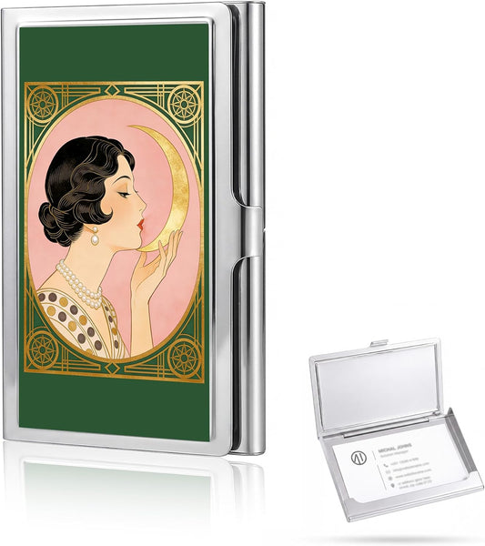 Vintage Metal Business Card Case, Slim Business Credit Card Holder Wallet for Women & Men (#A)
