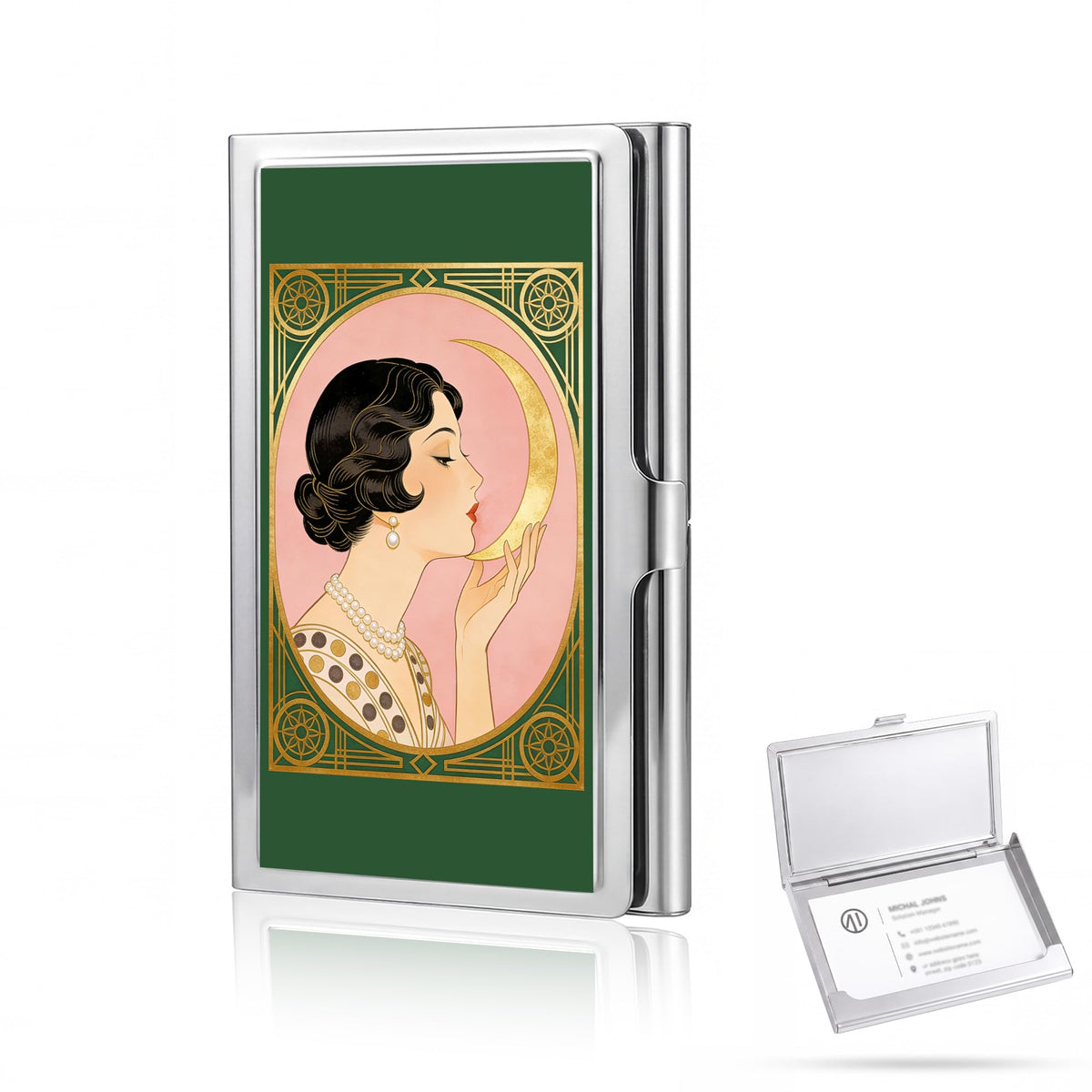 Vintage Metal Business Card Case, Slim Business Credit Card Holder Wallet for Women & Men (#A)