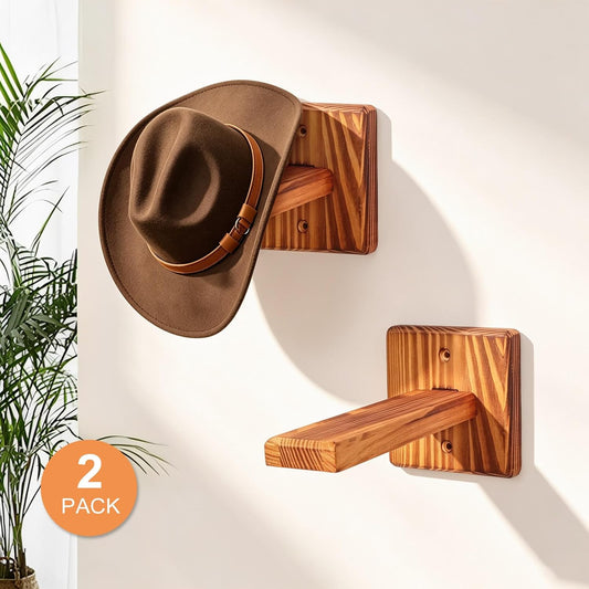 Wall Mount Cowboy Hat Rack 2 Pack Solid Wood Hat Hook