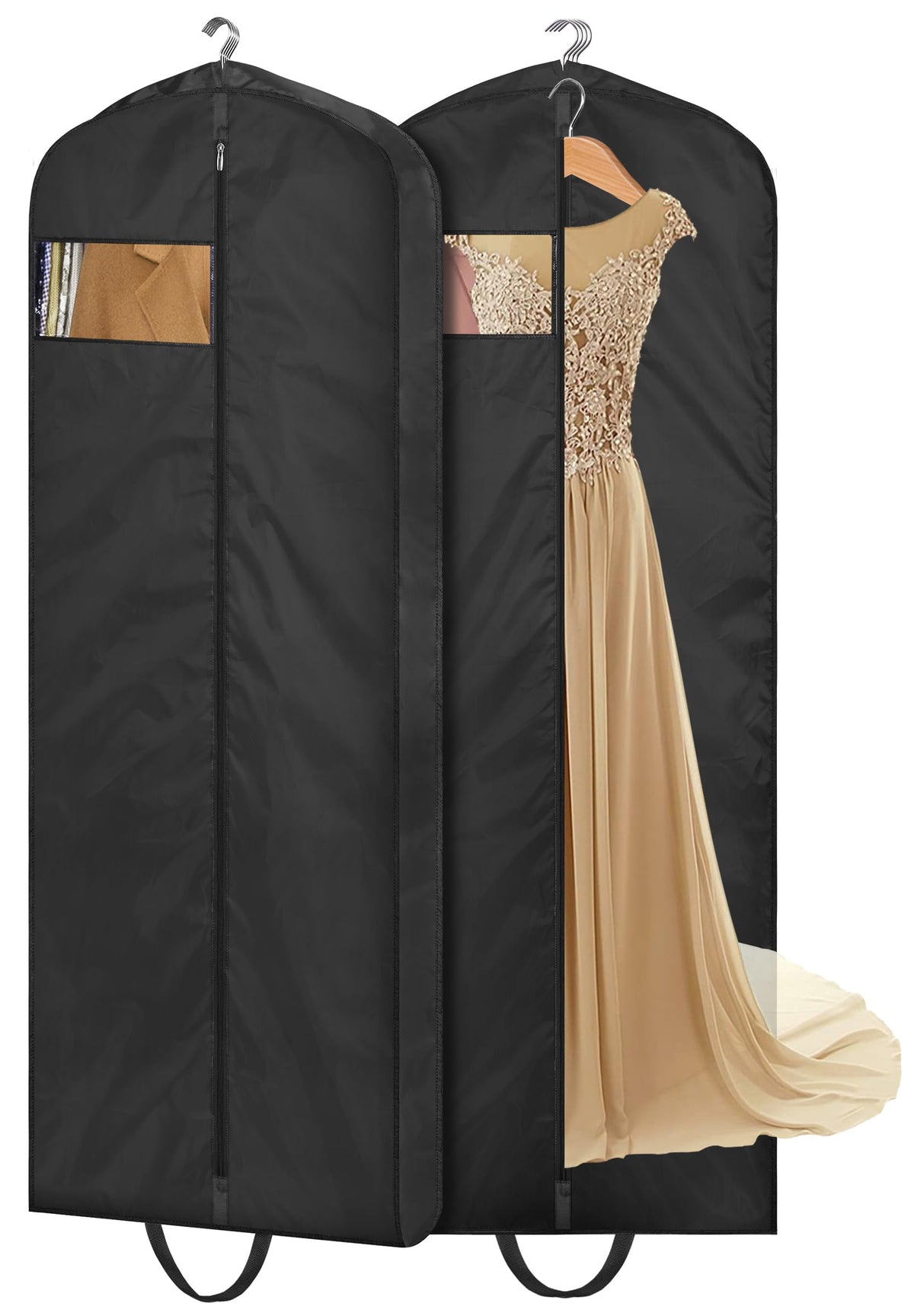 MISSLO 65" Long Garment Bags for Travel Dress Bags for Hanging Clothes 2 Packs Wedding Dress Cover Waterproof Clothes Protector for Closet Storage for Gowns, Tuxedos, Coats, Black