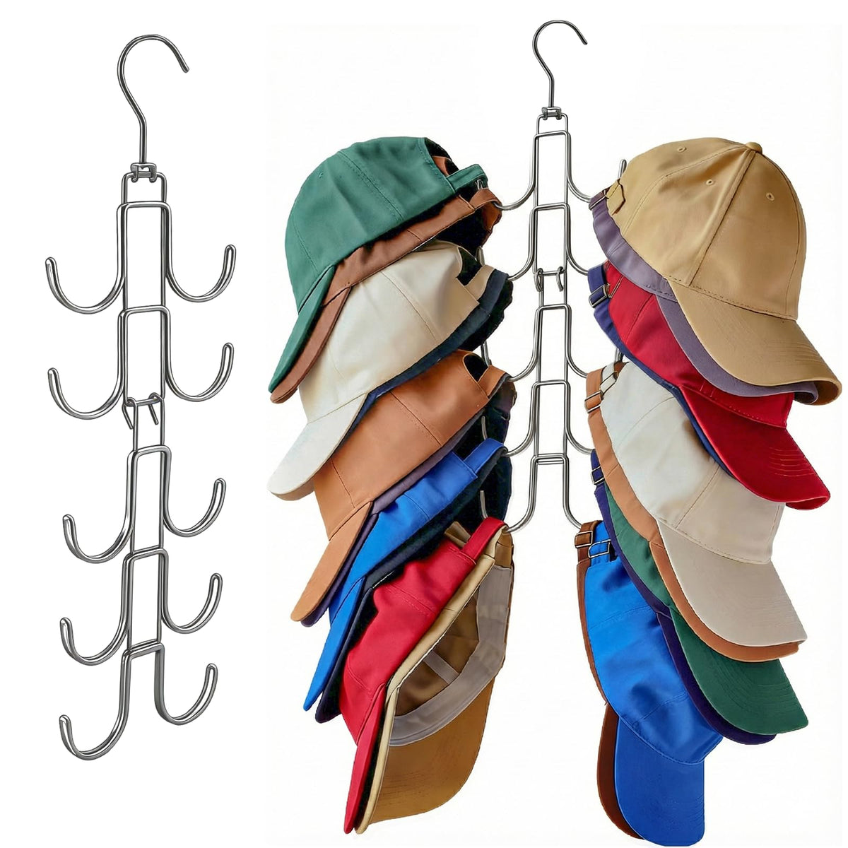 Hat Organizer for Closet, Baseball Caps Rack with 10 Hooks