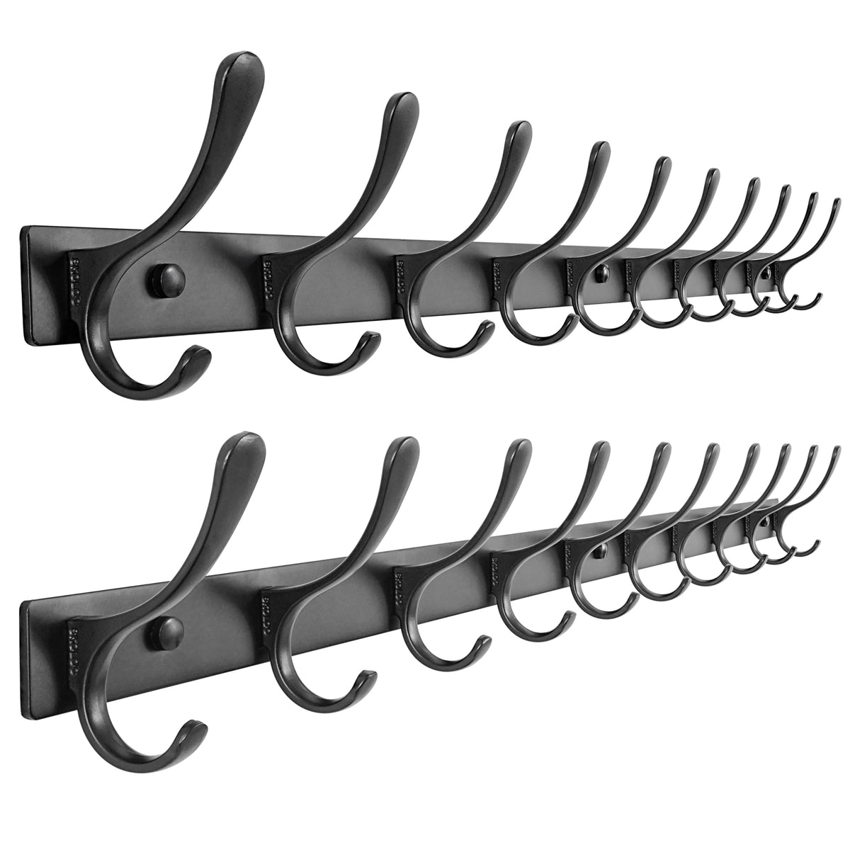 SKOLOO Coat Rack Wall Mounted - 6 Hooks, Heavy Duty, Stainless Steel, Metal Wall Hanger, Sturdy Coat Hooks for Hanging Coats, Jacket, Clothes, Hats - Black