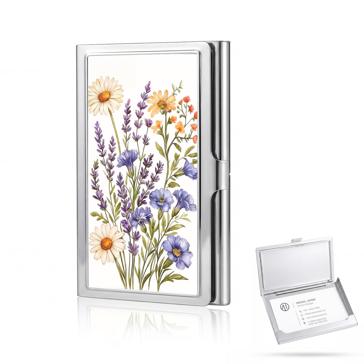 Vintage Metal Business Card Case, Slim Business Credit Card Holder Wallet for Women & Men (#A)