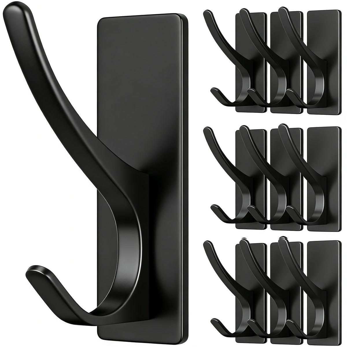 10 Pack Brushed Gold Self Adhesive Coat Hooks for Hanging: 13LB Extra Strong Stainless Double Wall Hook for Towel, Backpack, Hat, Sturdy Metal Hanger for Bathroom, Bedroom, Door, Wall Mounted