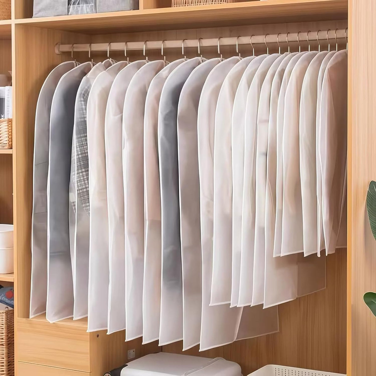 24x55 Inch Garment Bags for Hanging Clothes, Translucent, 5 Pcs Waterproof Suit Covers for Closet Storage, Full Zipper White Dust Proof Garment Bags for Suits, Coats, Dresses and Dance Clothes