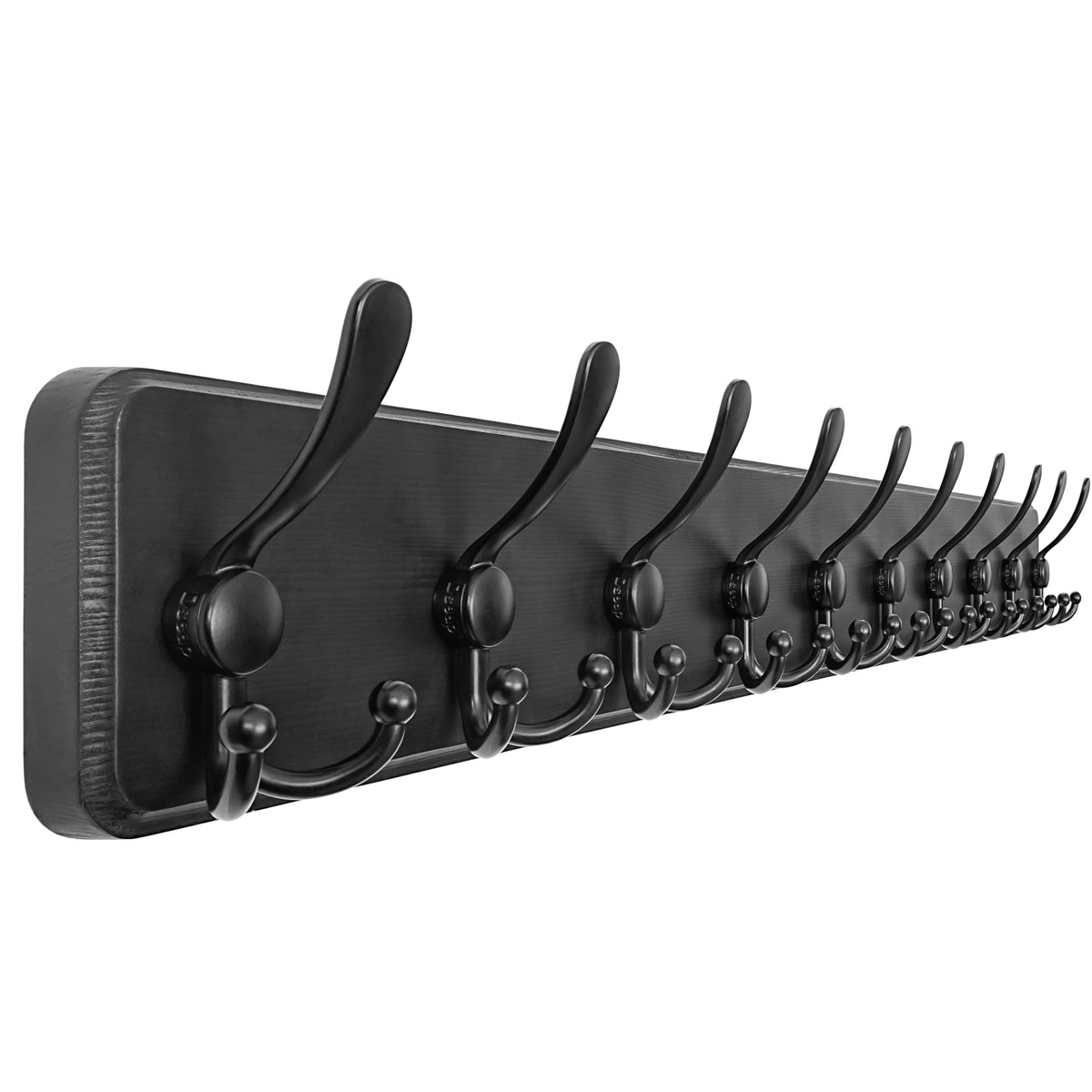 Dseap Coat Rack Wall - Heavy-Duty 38-1/4" Long, with Reinforced 10 Custom Tri-Hooks, Solid Wood Wall Hanger for Coats Hat Jackets - Rustic Farmhouse Entryway Hallway Storage, Black