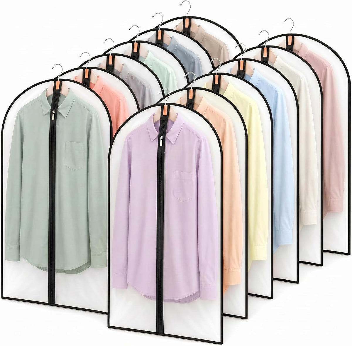 12 Pack Garment Bag with Zipper, 24 x 40inch Clear Garment Bags for Hanging Clothes, HKKZYT Durable PEVA Suit Storage Covers for Closet and Travel