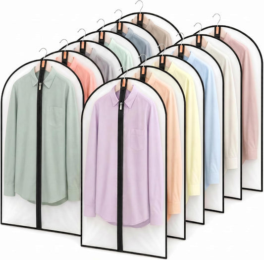 12 Pack Garment Bag with Zipper, 24 x 40inch Clear Garment Bags for Hanging Clothes, HKKZYT Durable PEVA Suit Storage Covers for Closet and Travel
