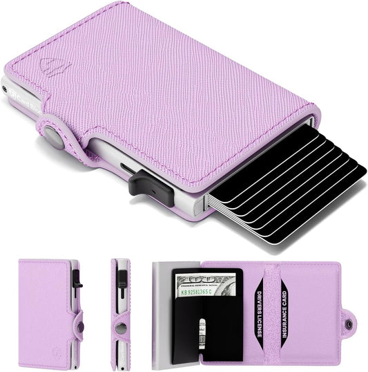 RFID Wallet for Women – Slim Pop-Up Card Holder, Saffiano Light Pink