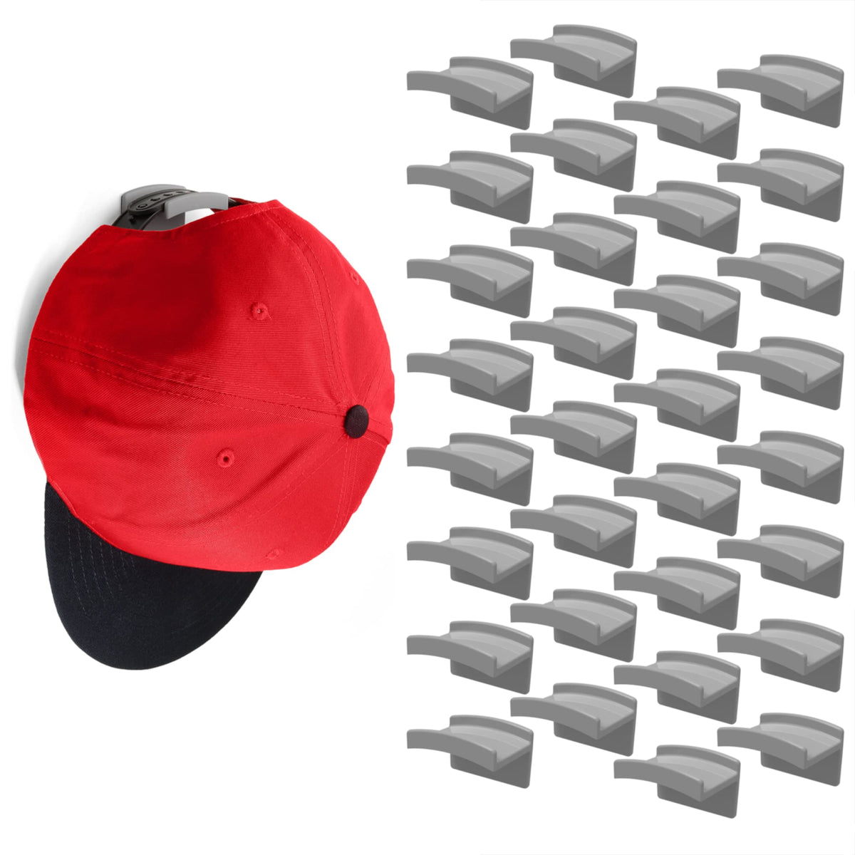 Modern JP Adhesive Hat Hooks for Wall (16-Pack) - Minimalist Hat Rack Design, No Drilling, Strong Hold Hat Hangers - USA Patented, White