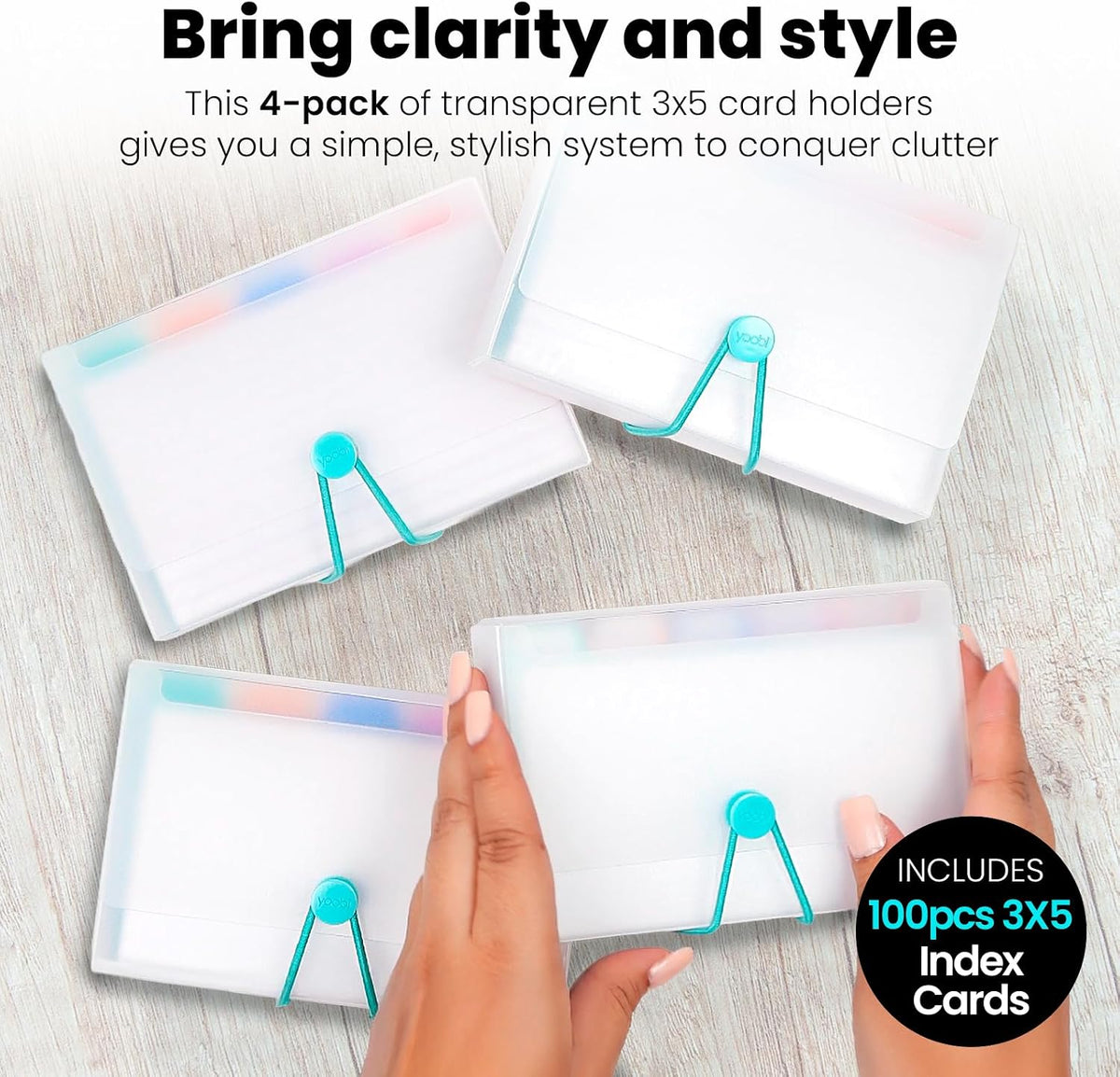 Yoobi Index Legal Dividers Card Holder Set 3x5 – Pack of 4 with Storage Cases & Tab Dividers – Holds 100 Cards Each – Colorful Note Card Organizer for Students, Teachers & Office Use