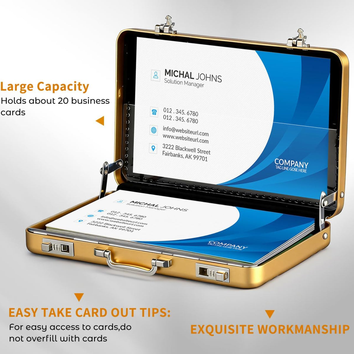 Tofficu Mini Briefcase Metal Business Card Holder - Portable Aluminum Card Case for Professional Image, Large Capacity