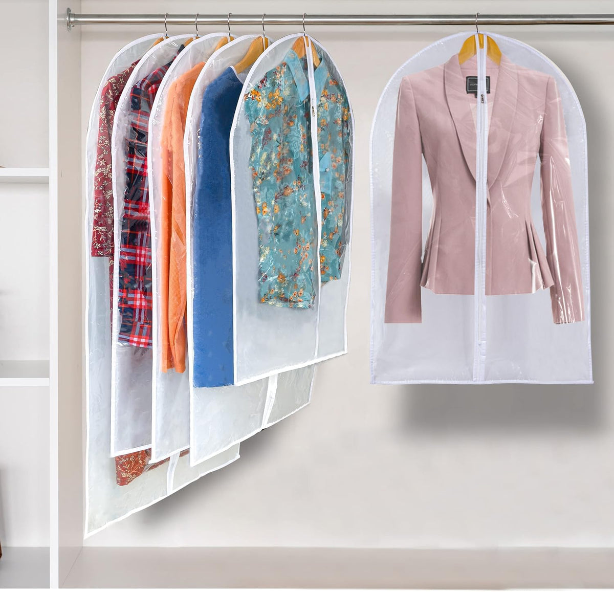 Clear Garment Bags For Hanging Clothes, 36" Women Suit Bags, Plastic Garment Bags for Closet Storage, Suit Cover Bags with Zipper for Short Coats, Jackets, Shirts 24"x36"/ 6 Pack