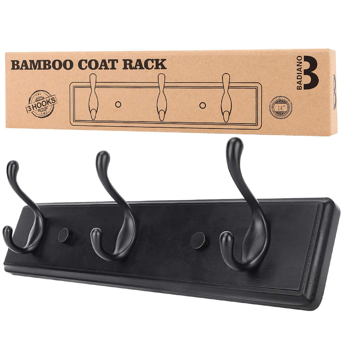 Badiano Heavy Duty Wooden Coat Rack, Wall-Mounted Organizer,14 Inch, White