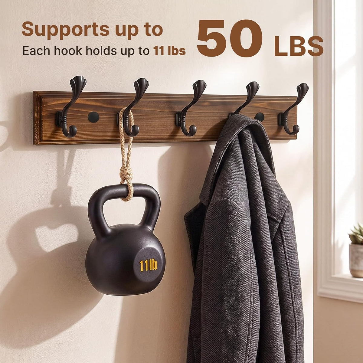 2 Pack Coat Hooks for Wall 16.9 in Wall Mounted Coat Rack with 5 Dual Hooks