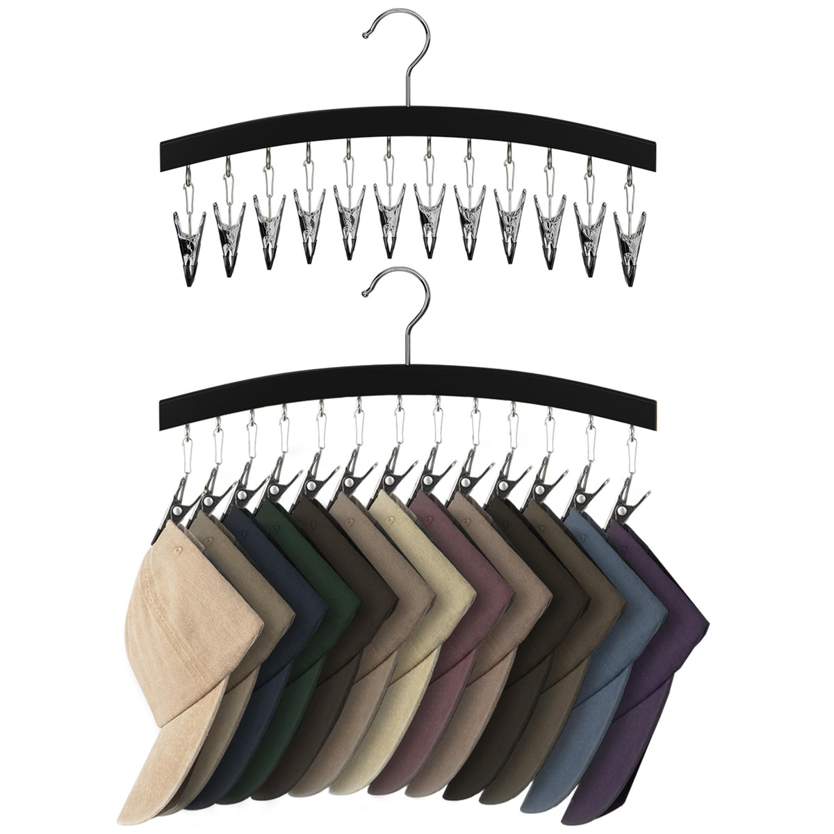 StorageWorks Hat Organizer 2 Pack, Black Cap Hanger Rack with 10 Clips