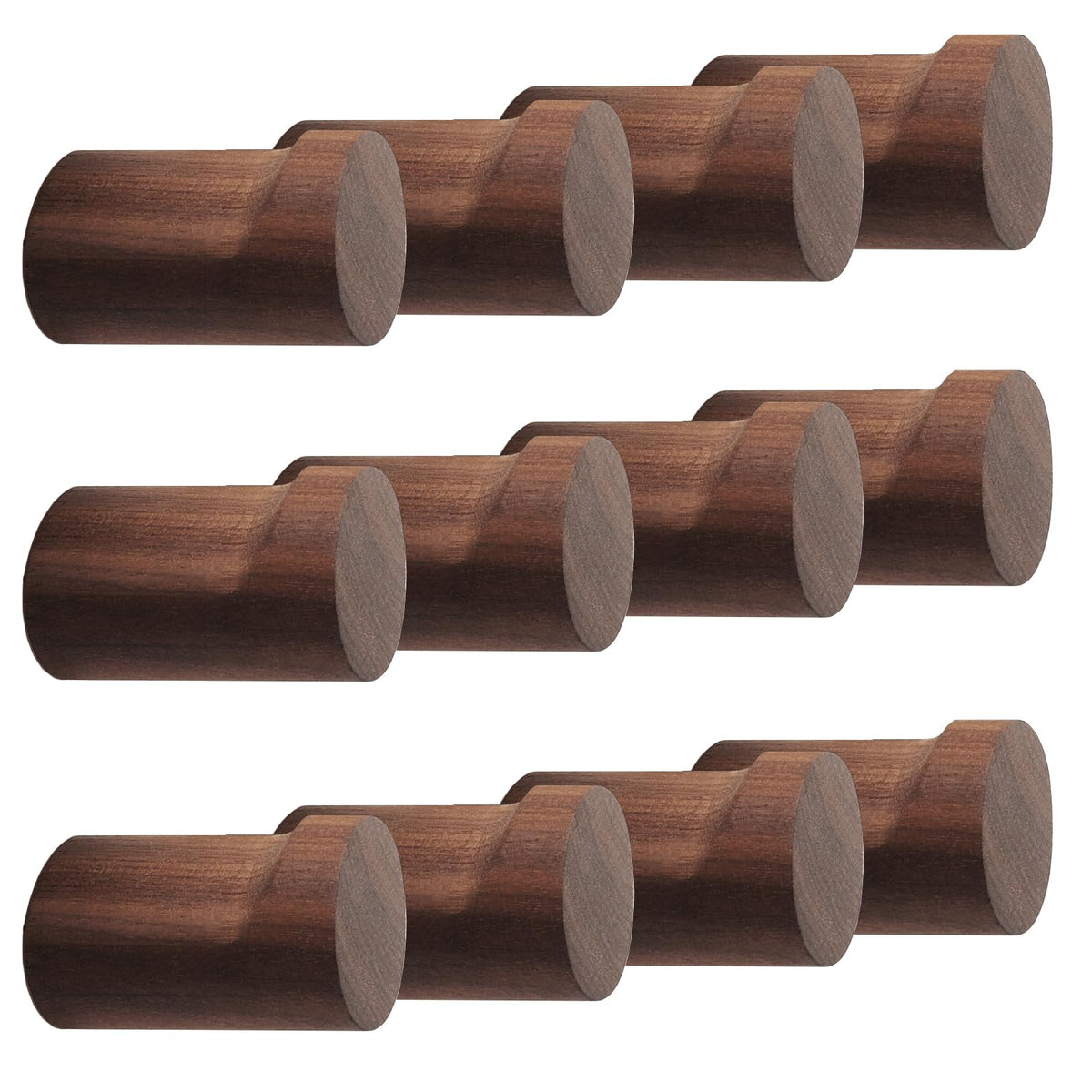 bsdonte Wood Wall Hooks 6 Pack, Natural Wooden Coat Hooks Wall Mounted, Handmade Rustic Hat Hooks Heavy Duty Entryway Wall Hangers for Hanging Towels, Clothes, Bags (Black Walnut Wood)