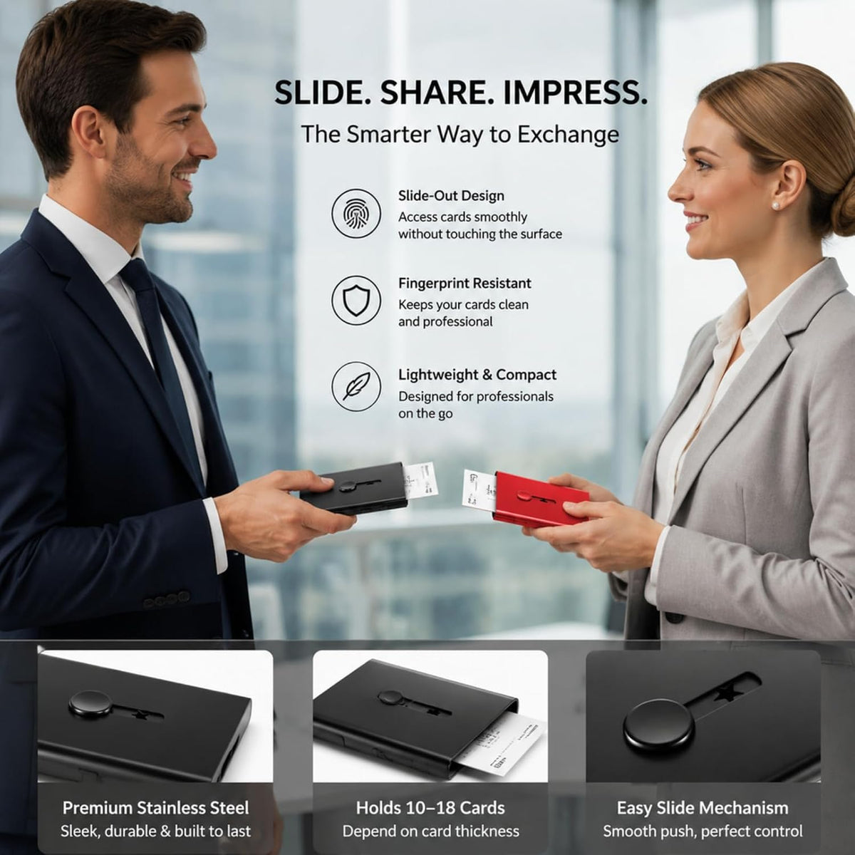 Tatuo 2 Pcs Black/red Business Card Holder Thumb Drive Stainless Steel