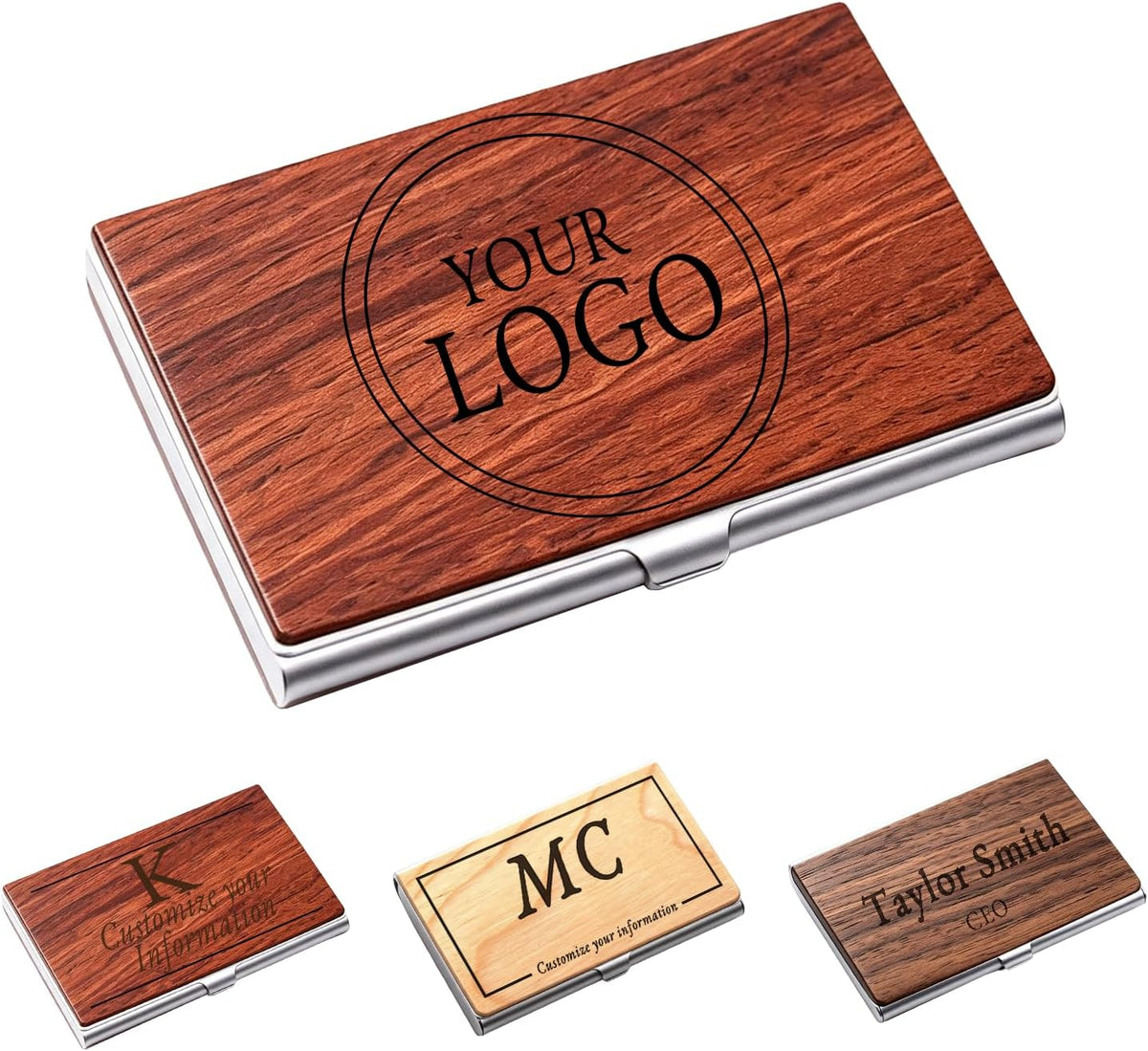 Custom Wooden Engraved Name Logo Slim Business Card Holder For Men