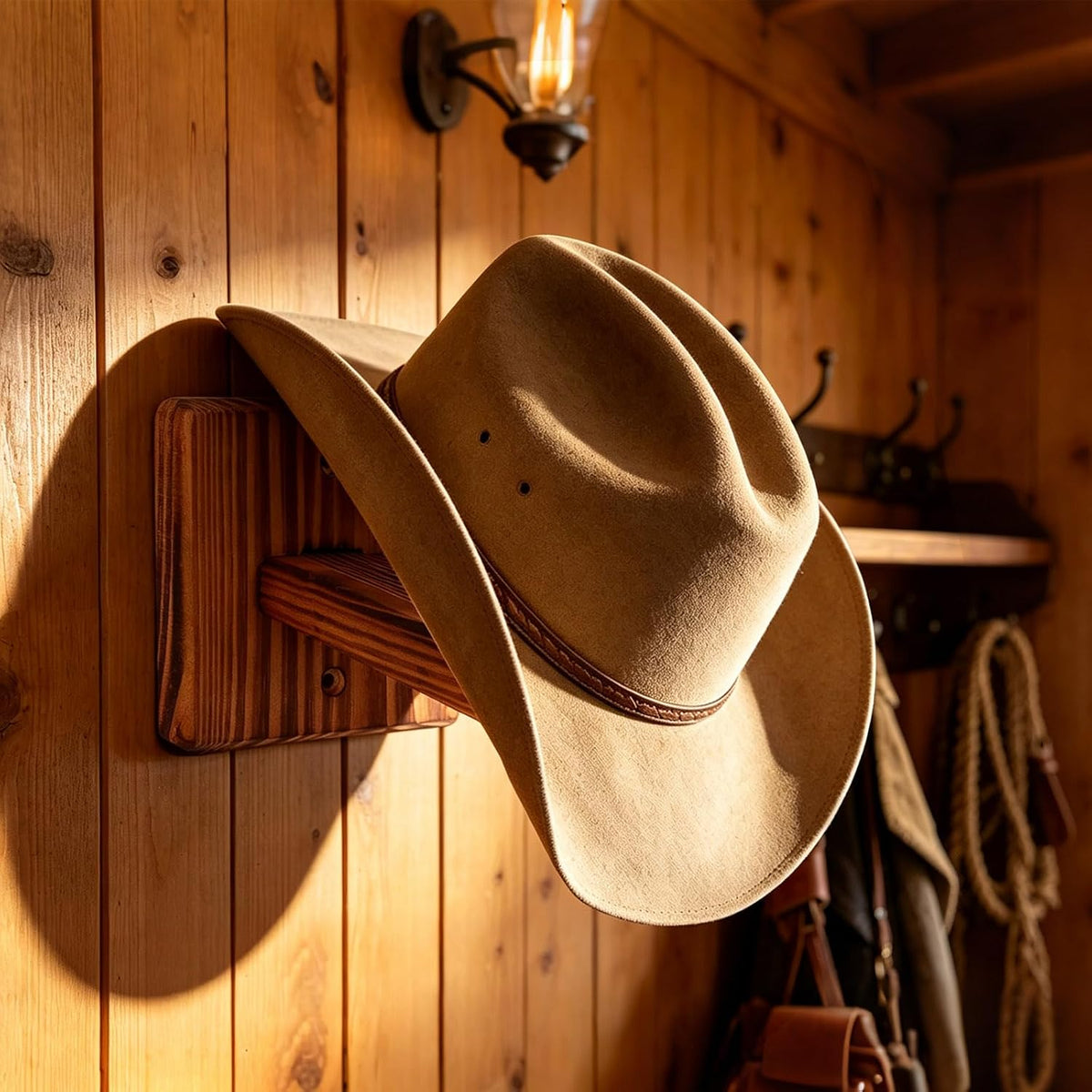 Wall Mount Cowboy Hat Rack 2 Pack Solid Wood Hat Hook