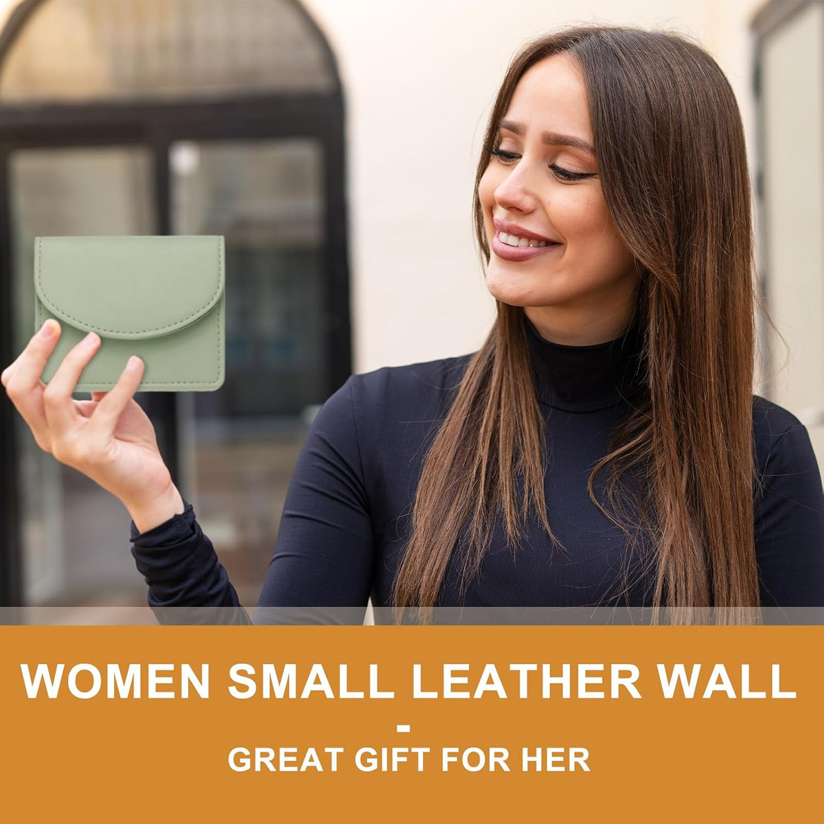 uxcell 2 Pcs Leather Business Card Case, Professional Slim Business Card Holder Business Card Holder Wallet with 3 Card Slots for Men and Women, (Light Brown/Light Green)