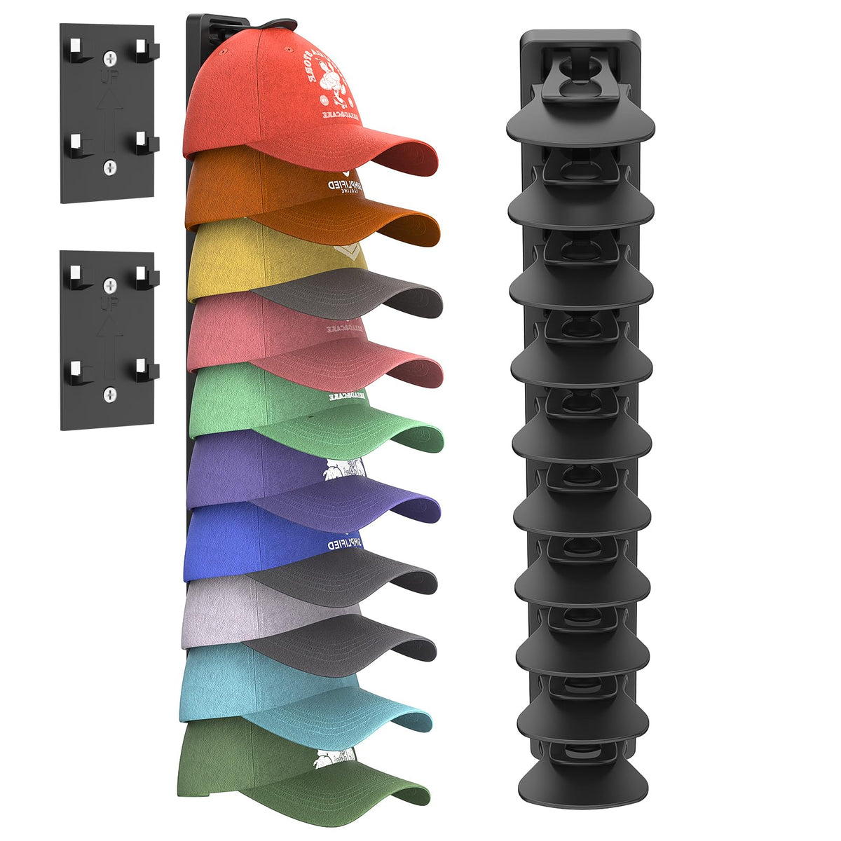 Hat Organizer for Baseball Caps Hold Up to 40 Hats, 2 Pack Hat Rack for Wall, Strong Adhesive Hat Storage Display Holder for Closet Door and Wall (Black)