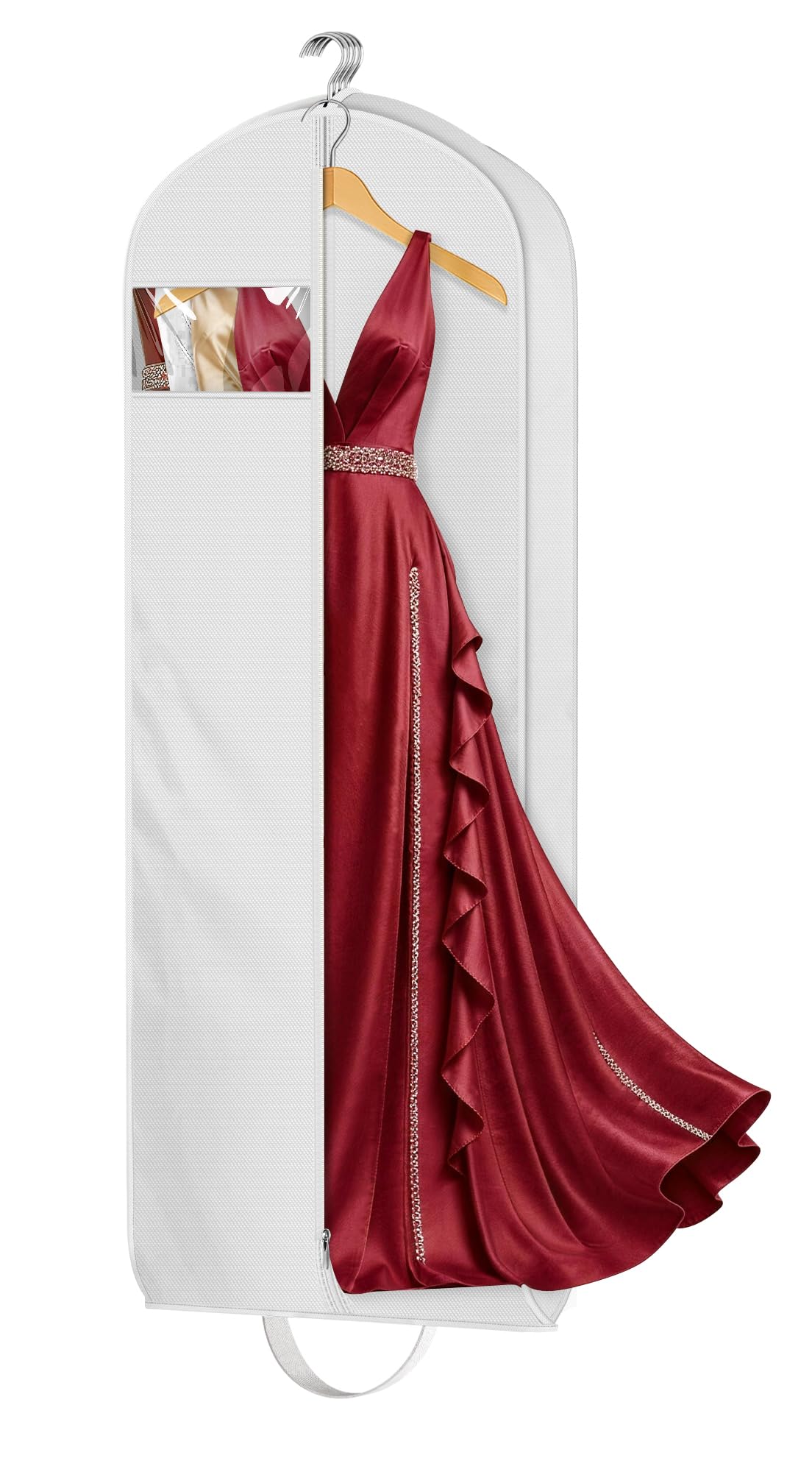MISSLO 72" Wedding Dress Garment Bag for Travel Waterproof Dress Bags for Gowns Long 4" Gusseted Dresses Protector Bag for Closet Storage Clothing Covers for Hanging Clothes, White