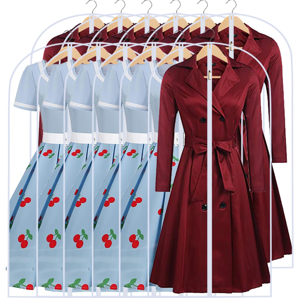 Garment Bags for Hanging Clothes 24" x 48"Coat Covers for Closet Foldable Washable Dress Bags for Hanging Clothes for Long Dress Dance Costumes Suits Gowns Coats