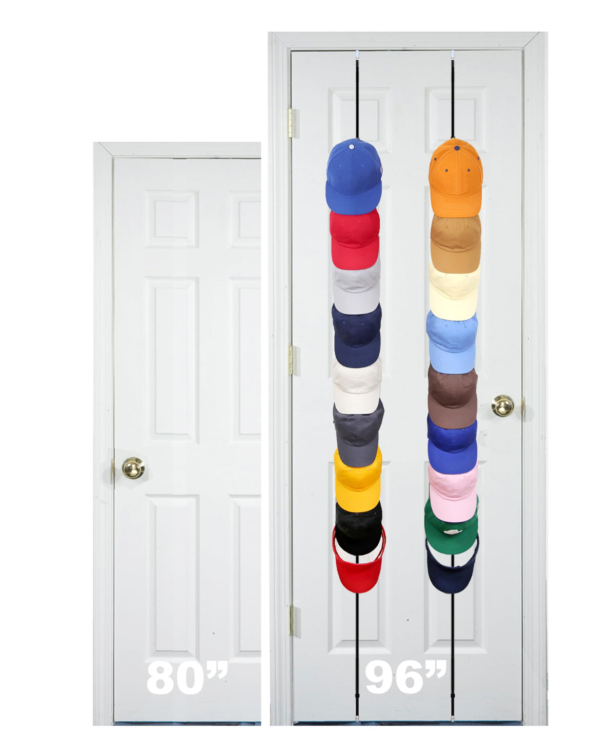 Perfect Curve CapRack Over-The-Door Hat Organizer for Baseball Caps, 2 Straps, Holds 18-36 Caps