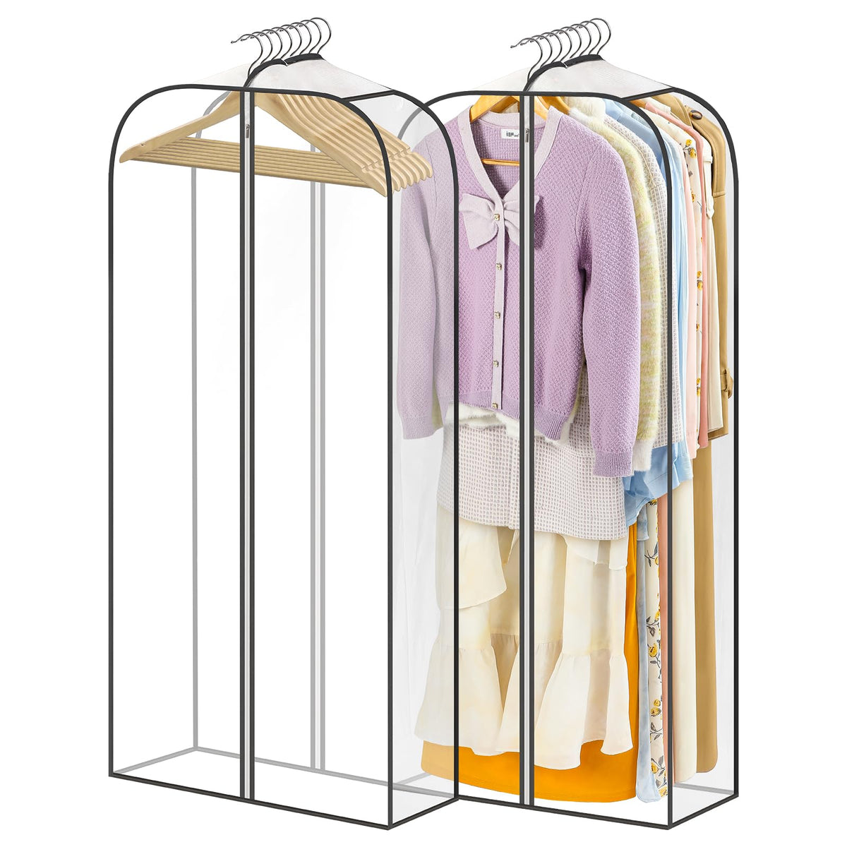 LANDNEOO 2 Pack Clear Garment Bags for Hanging Clothes with Zippers on Double Sides - 10'' Clothes Storage for Coat, Dress, and Fur in Closet - 40'' Long Suit Bags