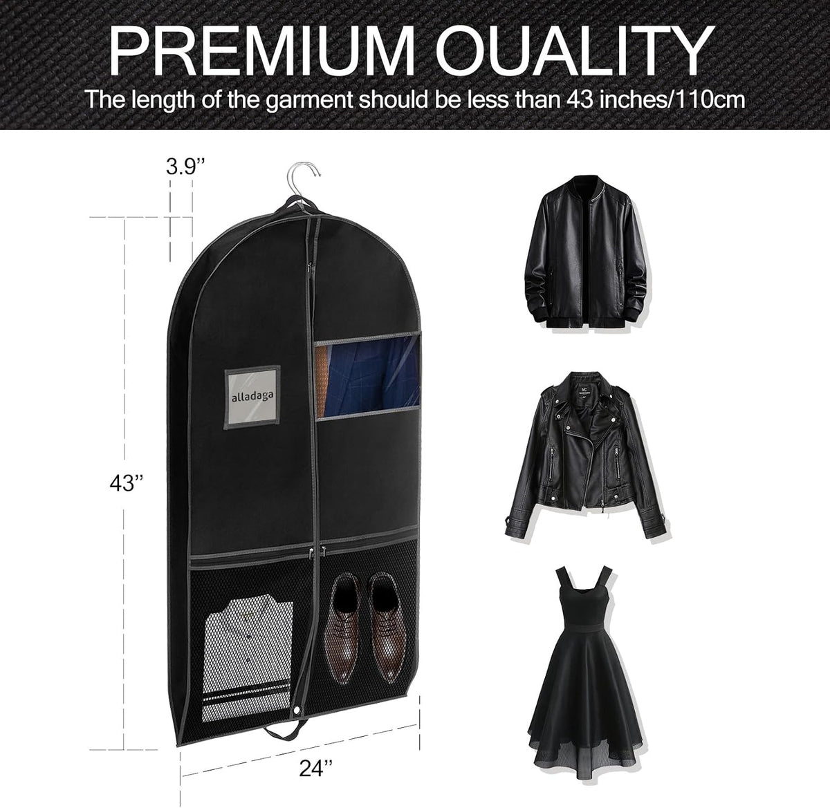 43" Garment Bag Suit Bag Garment Bags for Travel Duffle Bags for Hanging Clothes Storage Bag Carry on Garment Bag,Ideal for Wardrobes, Blazers, Dresses, Coats