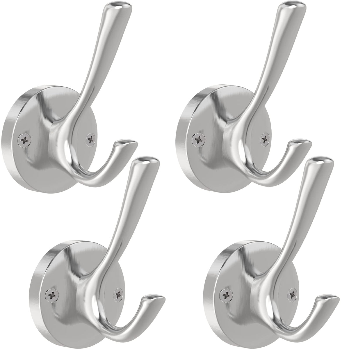 TOFIIGREM Brushed Nickel Robe Hooks Towel Hooks, 3 Pack Coat Hook Heavy Duty Mudroom Hook Double Bathrobe Hook Wall Mounted, Hat Hooks for Entryway Bathroom Kitchen Closet