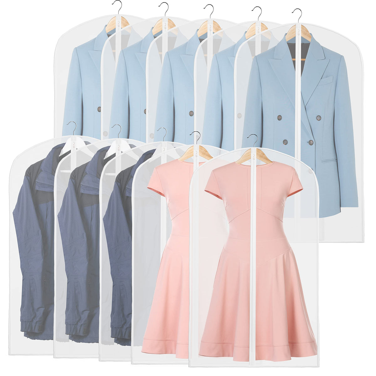 Simple Houseware 50-Inch Translucent Garment Bags with Zipper, 6 Pack