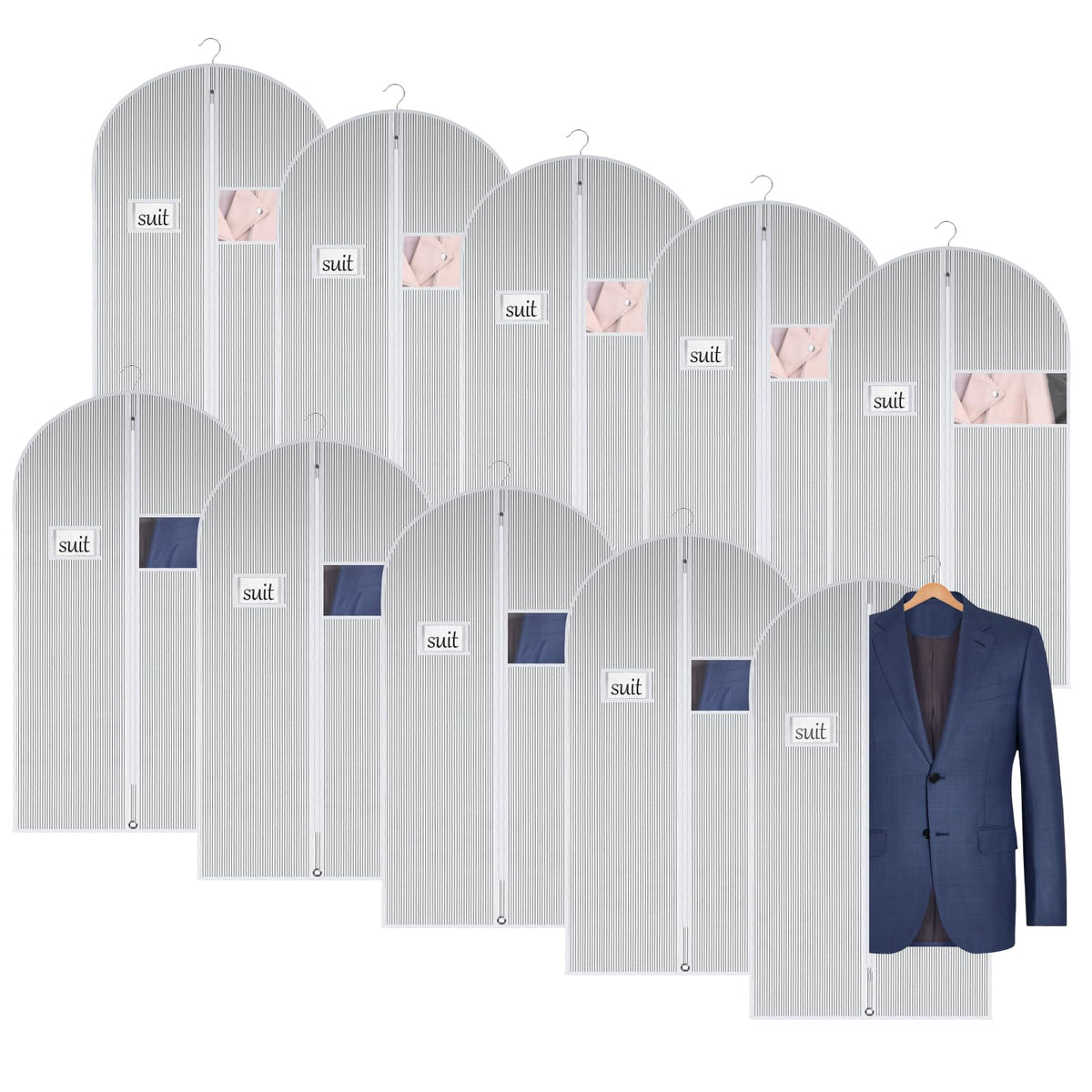 Univivi 60 Inch Lightweight Garment Bag for Hanging Clothes, 10 Pack, Black