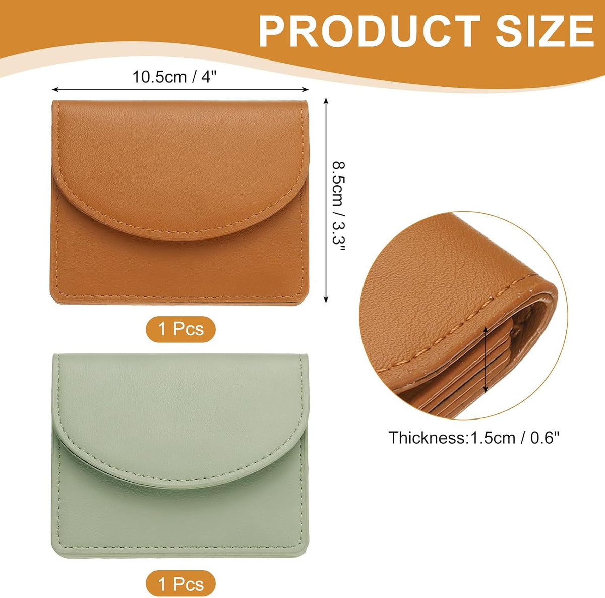 uxcell 2 Pcs Leather Business Card Case, Professional Slim Business Card Holder Business Card Holder Wallet with 3 Card Slots for Men and Women, (Light Brown/Light Green)