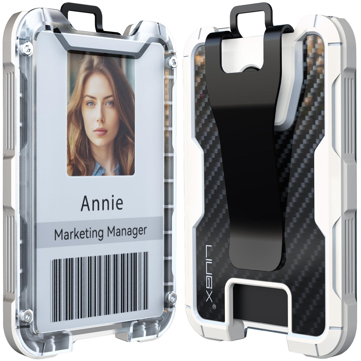 LIUGX Carbon Fiber Badge Holder with Metal Clip, 4 Cards, for Office IDs