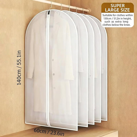 24x55 Inch Garment Bags for Hanging Clothes, Translucent, 5 Pcs Waterproof Suit Covers for Closet Storage, Full Zipper White Dust Proof Garment Bags for Suits, Coats, Dresses and Dance Clothes