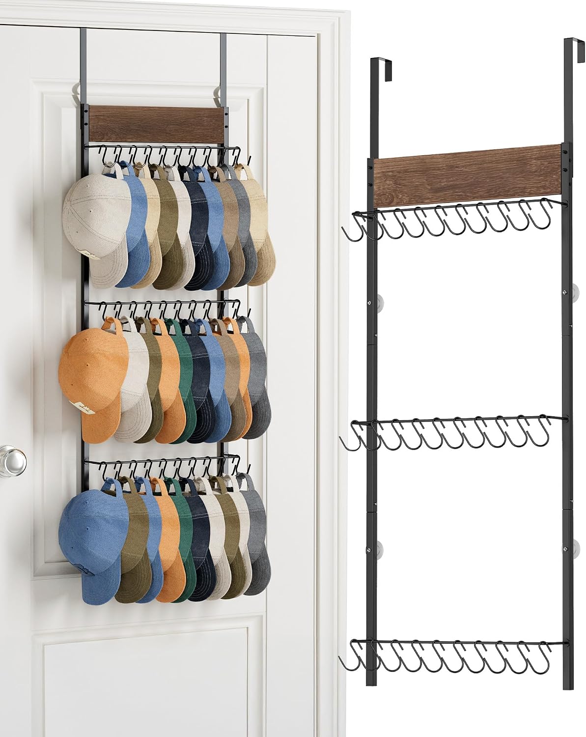 FANGSUN Over the Door Hat Organizer with 30 Hooks, 3-Tier Hat Rack for Door